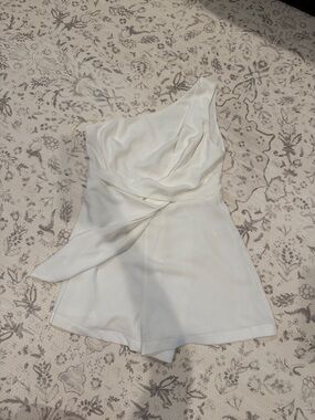 One-Shoulder White Draped Romper